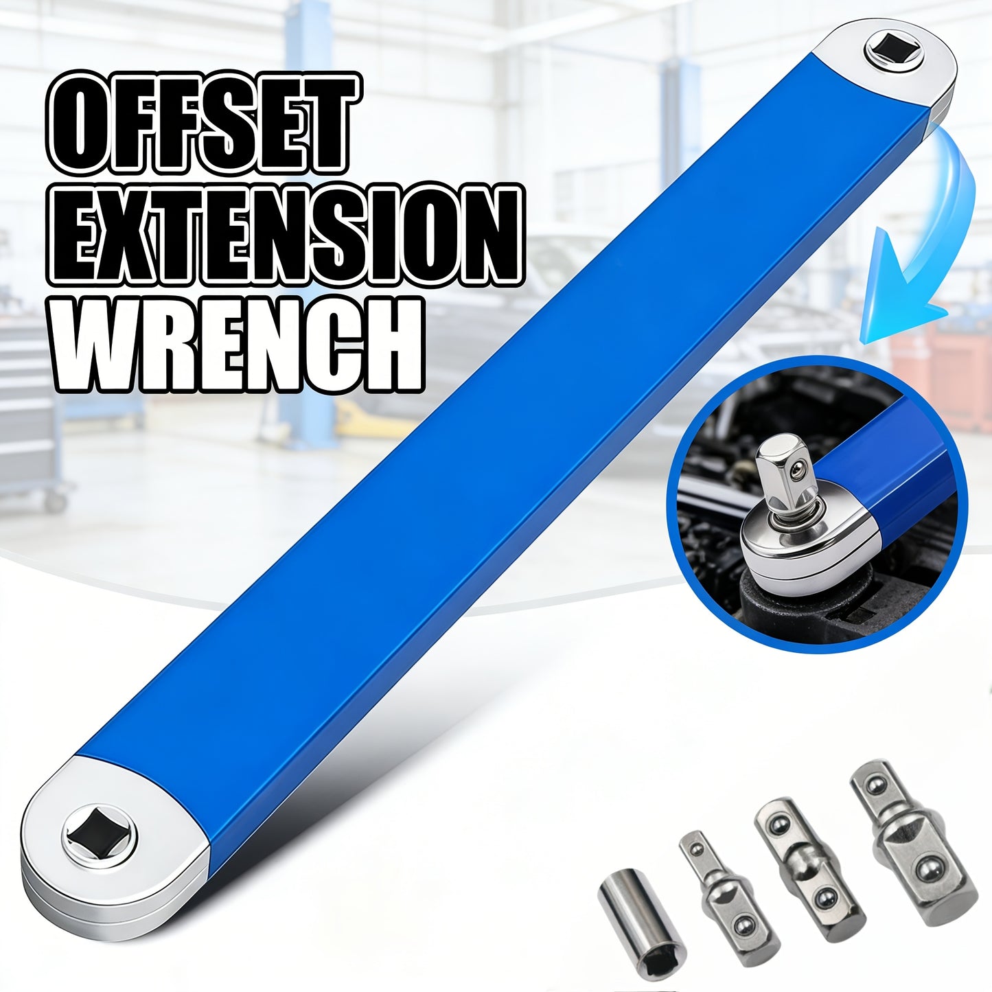 Professional Zero Offset Extension Wrench Set With 3/8 Ratchet Wrench, 15 Inch Impact Ready Ratchet Wrench With 1/2", 1/4" & 3/8" Square Drive Adapters, Universal Repair Tool For Narrow Spaces & Auto Maintenance