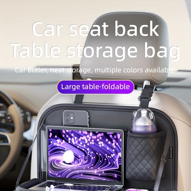 2025 New Spacious Faux Leather Car Seat Back Storage Bag | Foldable Organizer Featuring Tablet Holder, Cup Holder & Mesh Pocket, Versatile Car Seat Back Organizer for Rear Seats, Perfect Gift