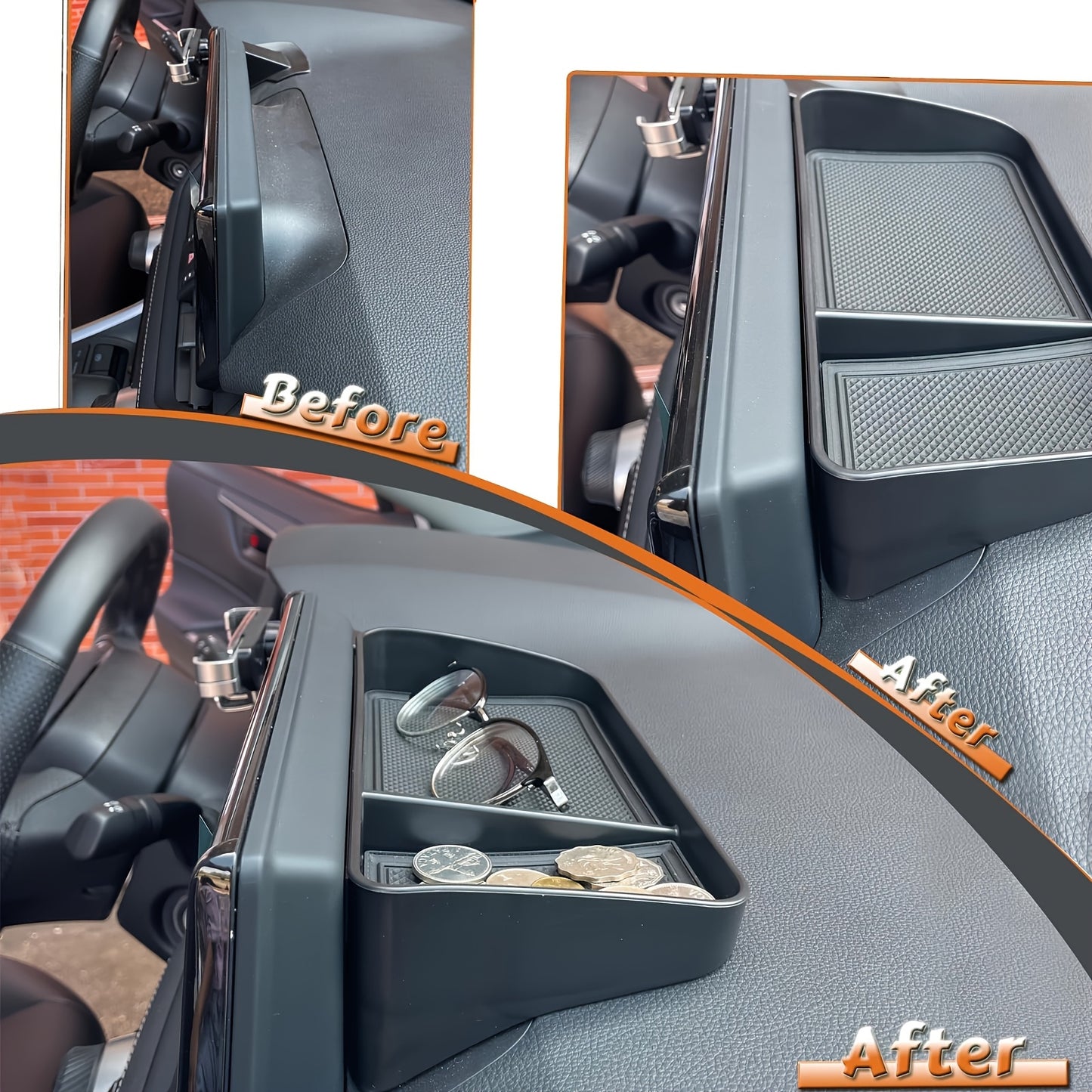 Non-Slip Dashboard Tray - Heavy Duty Non-Slip Car Organizer with Open Front Design, Suitable for All Vehicles - Securely Holds Phones, Keys, Coins, Cards - In-Car Accessory with Open Front Design And Rubber Base, Essential for Road Trips