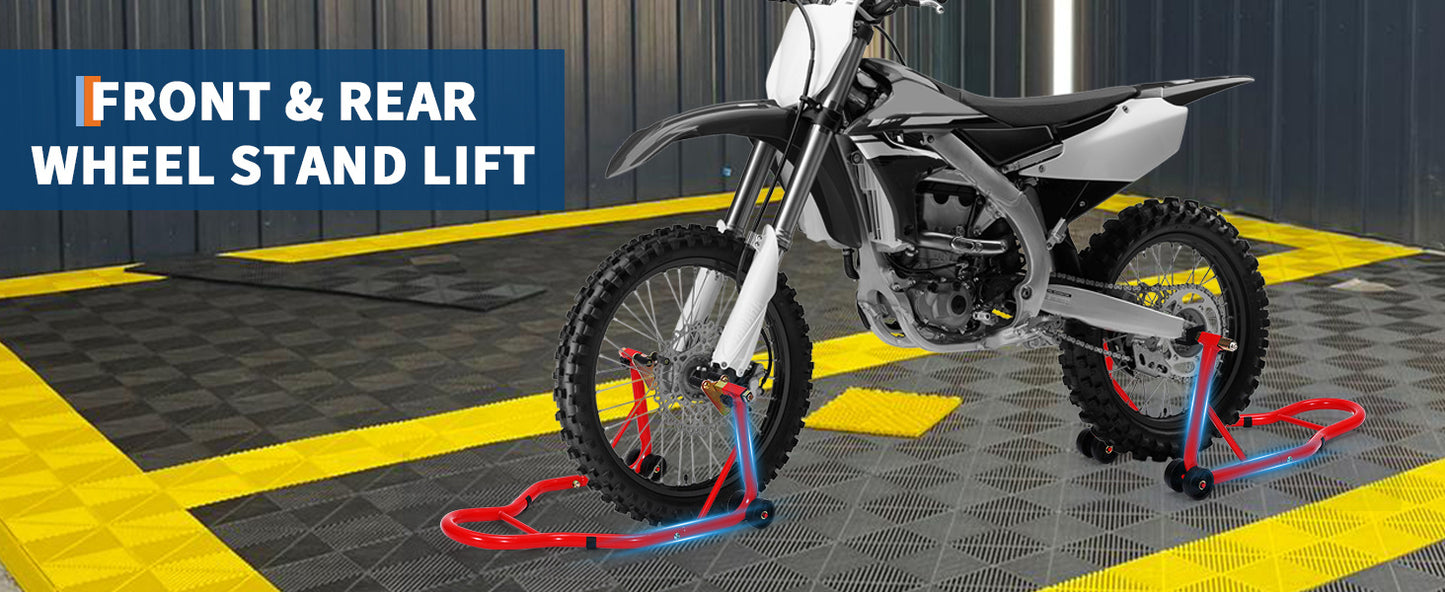 Motorcycle Stand Lift - 900Lbs Front & Rear Combo Universal Motorcycle Stands, Compatible with Most Yamaha for HONDA for SUZUKI for BMW Motorcycles, Red