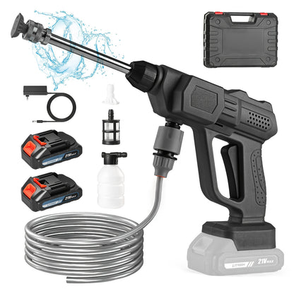 Portable High-Pressure Car Wash Machine, 500PSI Car Wash Machine, with 1/2 Batteries, 6-In-1 Nozzle, 5-Meter Hose, Portable High-Pressure Cleaning Machine for Car/Fence/Floor Cleaning And Watering, Is A Great Christmas Gift