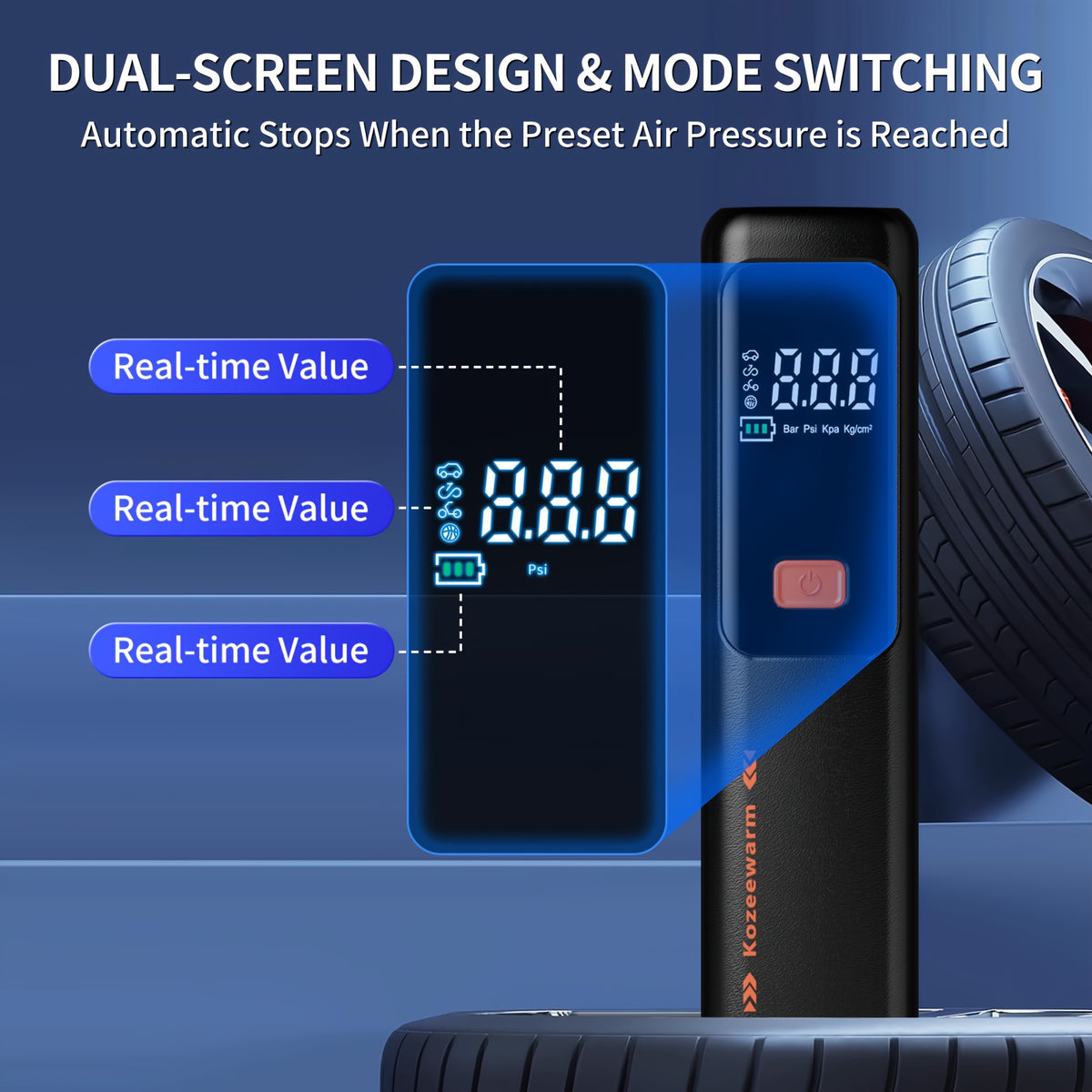 Cordless Portable Tire Inflator Air Compressor Digital Gauge USB Rechargeable 3X Fast Inflation for Car SUV Bike Motorcycle Sports Ball Black Pink Blue Orange
