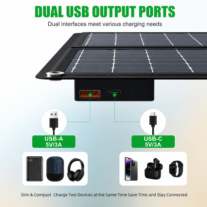 30W Portable Solar Charging Panel, 2-in-1 Folding Design, with USB Charging Port, High Efficiency, Plug-and-Play Solar Panel for Phones, Tablets & Action Cameras, Lightweight Outdoor Emergency Power Supply for Camping, Travel, RVs & Boats