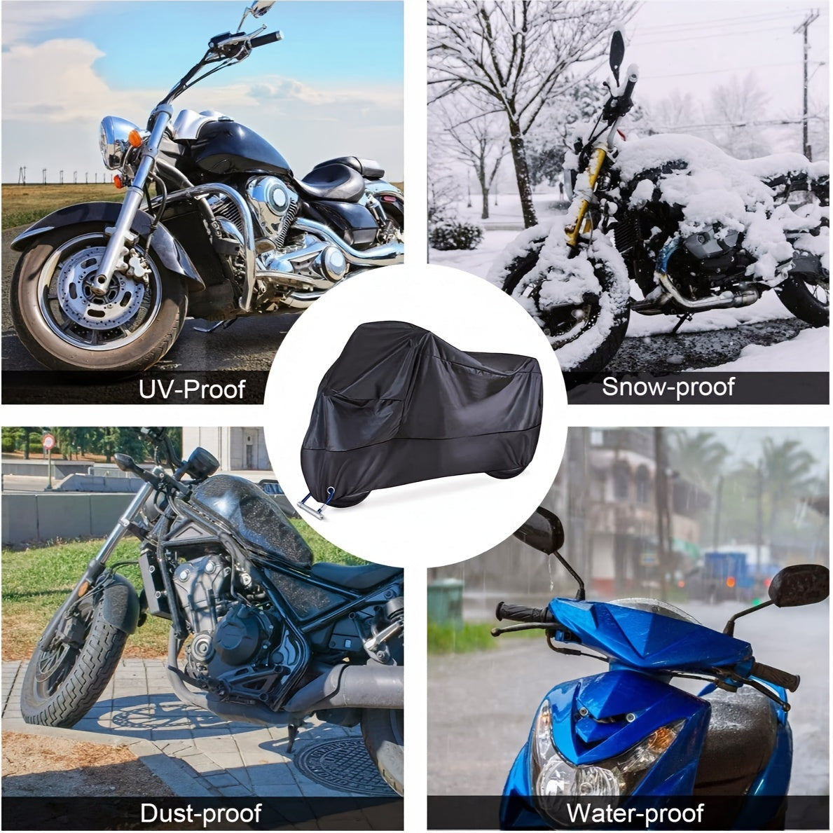 190T Universal Fit All-Waterproof, Dustproof, Sunscreen Heavy Duty Motorcycle Cover, Waterproof All Seasons Indoor Outdoor Protection, Sport Bikes Cruisers Scooter Touring Off-Road