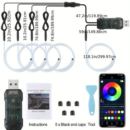 RGB Car Interior Ambient Light Kit – 5-in-1 Fiber Optic LED Strip 276 Inch, 16 Million Colors, Music Sync, App Control for Cars, Trucks & SUVs