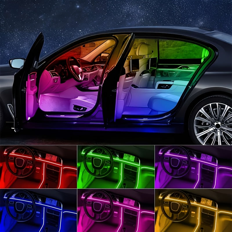 48-LED RGB Car Interior Ambient Light, Supports App Control/Usb/Car Plug, Compatible, LED Color Light Strips, Under-Seat Lighting Kit for All Car Models, Without Battery