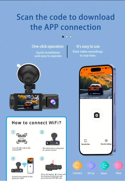 2.0 Lnch IPS Screen Dash Camera, 2/3 Lens with 32GB TF Card Optional, 170 Wide Angle WlFl Night Version Loop Recording G-Sensor WIFI Optional