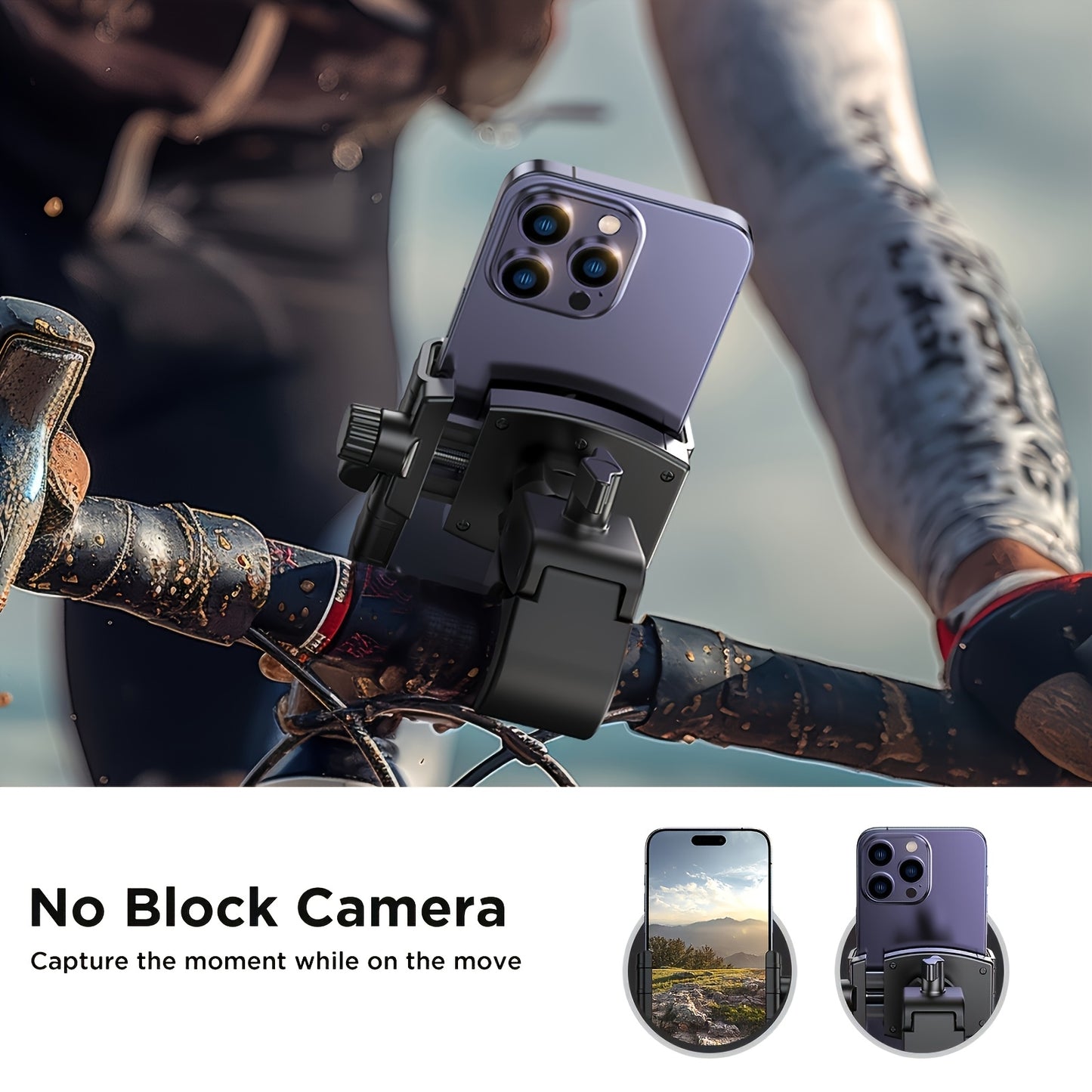 Motorcycle Phone Mount Bike Phone Holder – Quick Lock, Camera-Friendly, Universal Handlebar Clamp for iPhone Samsung 4–7" Phones, Scooter & Bicycle
