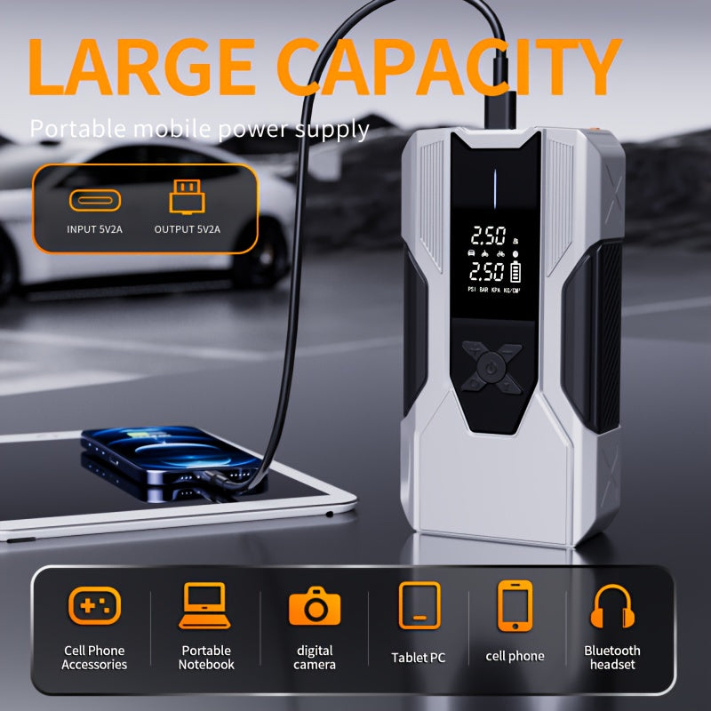 WANBILU 10000A, 12-In-1 Multi-Functional Vehicle Emergency Start Power Supply, Ignition Device, Suitable for Cars, Motorcycles, Suvs, Diesel Engine Emergency Start Power Supply, Tire Inflation, Car Battery Charger, with Air Pump Flashlight