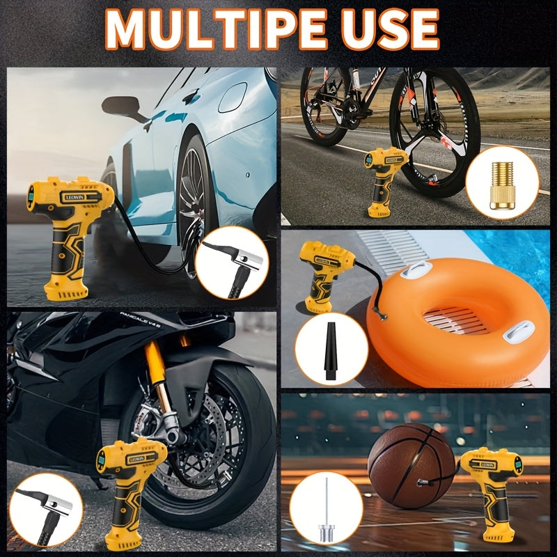 Cordless Tire Inflator 150 PSI – Auto-Shutoff, Digital Pressure Gauge, LED Light, Rechargeable Handheld Air Pump for Car, Motorcycle & Bike