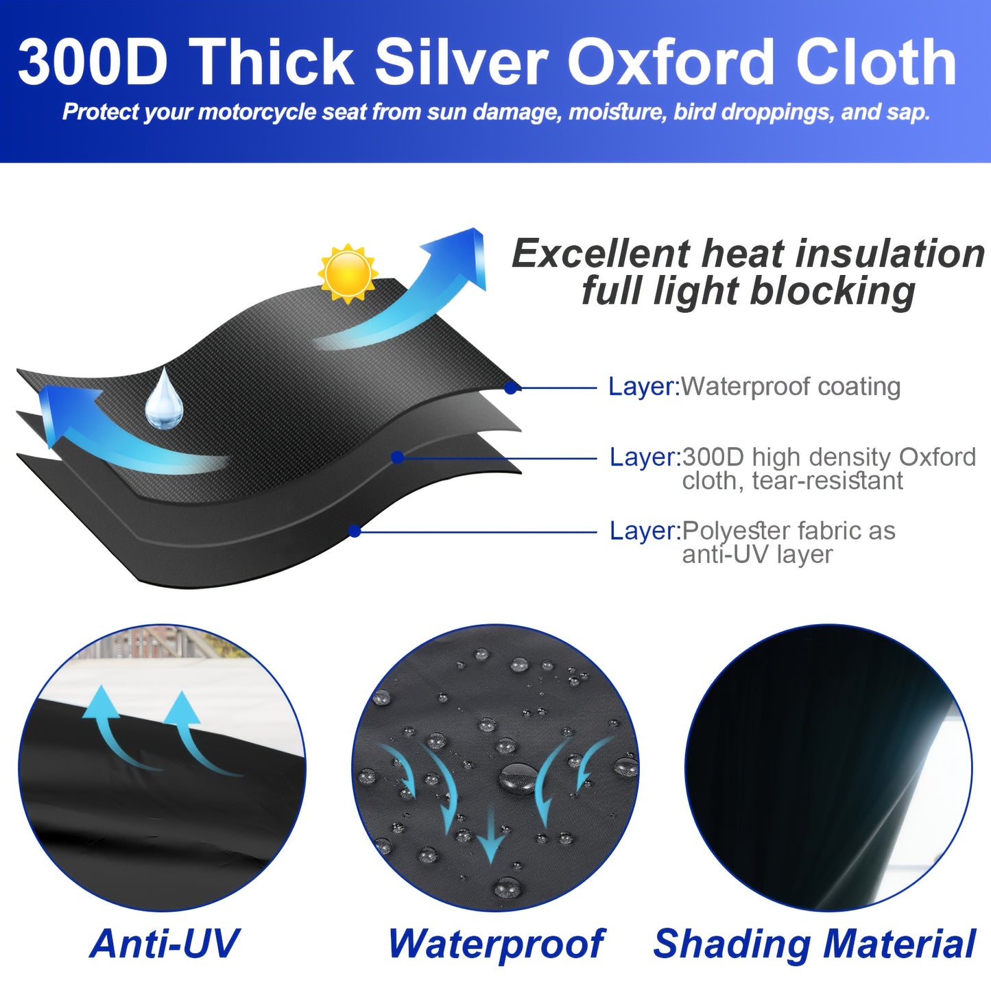 Motorcycle Seat Cover for Most Touring/Full Dress Touring/Cruiser, 300D Oxford Cloth Extra Large Motorcycle Half Cover for Outdoor Rain Snow Dust Protection, with Storage Bag