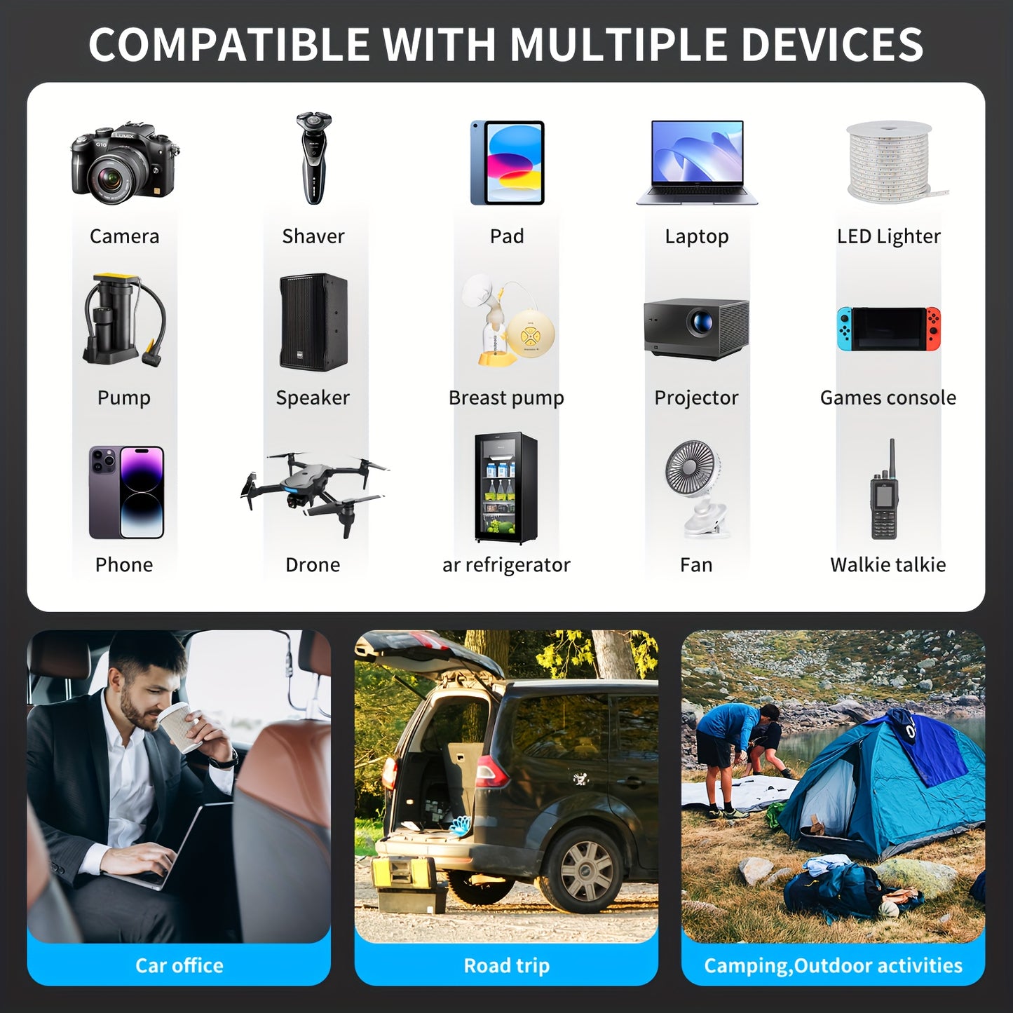 200W Car Inverter, DC 12V To 110V AC Power Inverters For Vehicles With PD 24W USB-C, Dual USB Ports And QC3.0 Fast Charging Ports Car Charger Adapter, Multi-protection Techniques, Car Tools, Good Gift, Without Battery