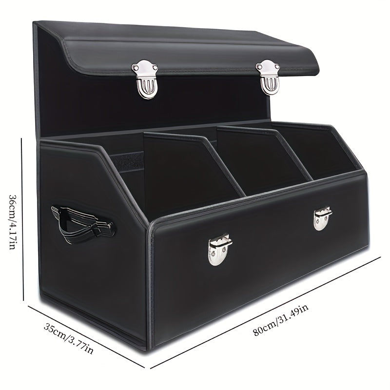 Multi-Compartment PU Leather Car Organizer Box - Foldable Large Capacity Storage for SUVs, Cars, Trucks, Campers & Workspaces - Durable Auto Interior Accessory, Highquality Material