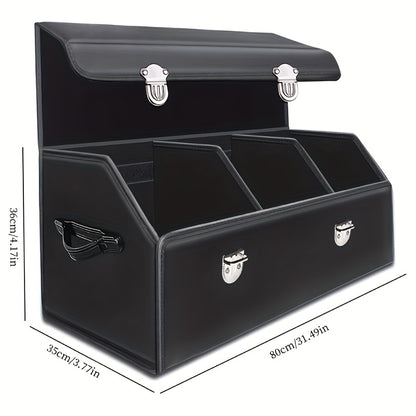 Multi-Compartment PU Leather Car Organizer Box - Foldable Large Capacity Storage for SUVs, Cars, Trucks, Campers & Workspaces - Durable Auto Interior Accessory, Highquality Material