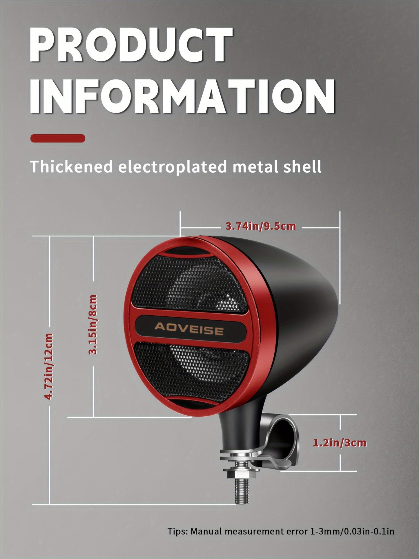 KORBROS Motorcycle Stereo Sound System with Built-In Amplifier, MP3 & USB - 12V Speakers for ATVs, Handlebar Mount