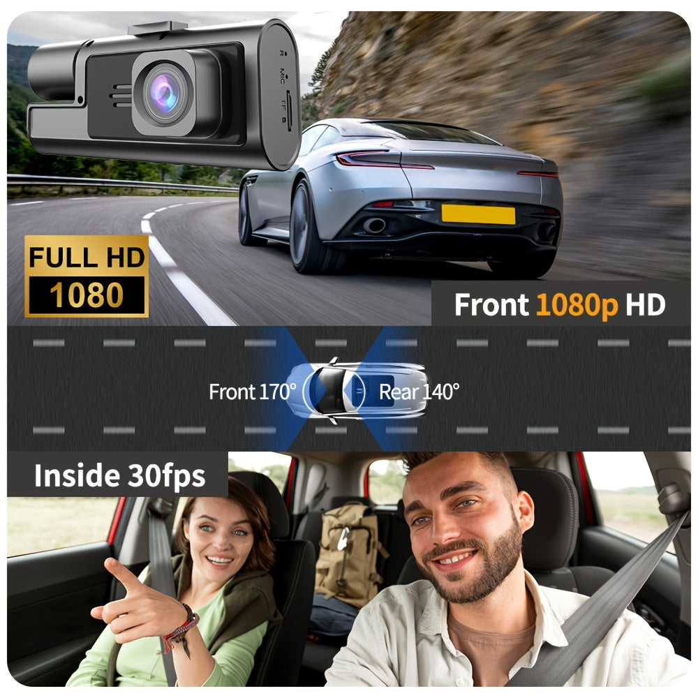 Dash Cam for Car FHD1080P 2 Channels Camera 360 Dash Cam Car DVR 170° Large Wide Angle Car Recorder Super Night Vision Loop Recording G-Sensor Tachograph Dashboard Camera