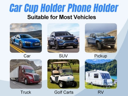 [2-In-1 Cup Phone Holder] Car Cup Holder Phone Mount, Upgraded 2-In-1 Car Cup Phone Holder Expander with Adjustable Base, 360-Degree Rotation, Cup Phone Holder for Car Compatible with Iphone, Samsung & All Smartphones