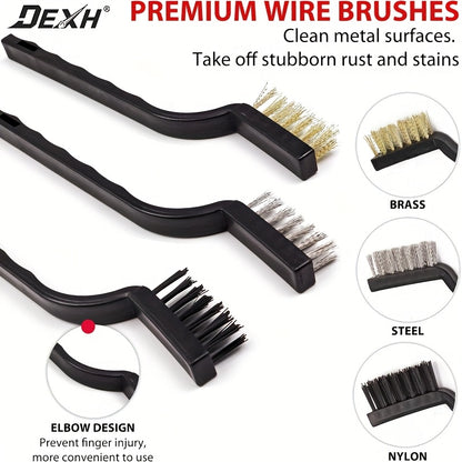 Set of 8 Car Detailing Brushes, Including Tools for Cleaning The Interior, Wheels, Air Vents, And Engine Areas, Featuring 3 Detailing Brushes, 3 Wire Brushes, And 2 Soft Brushes