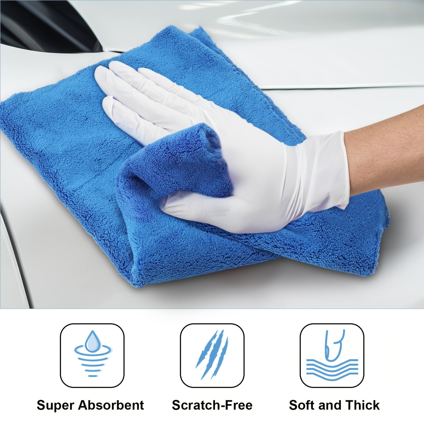 Edgeless Microfiber Plush Towels for Car Detailing — 30-Pack | 500 GSM, 16"×16", Dark Blue