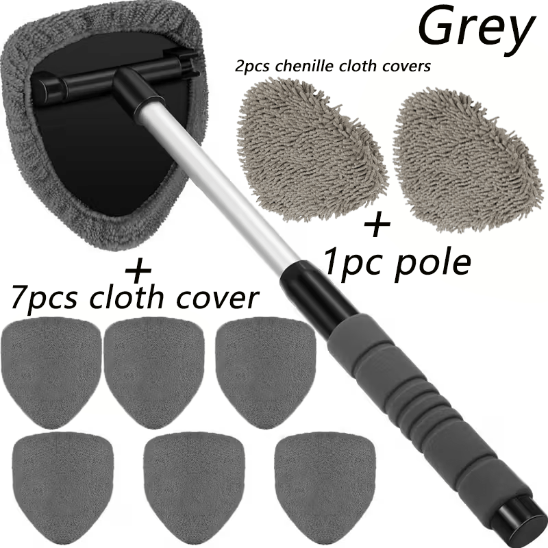 10pcs Microfiber Car Windshield Cleaning Tool Kit with Telescoping Handle And 4 Wipes - Heavy Duty Extension Pole, Durable Plastic Material, for Interior/Exterior Glass, Car Cleaning Tools, Vehicle Maintenance, Ergonomic Handle