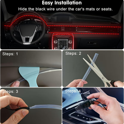 RGB LED Car Interior Ambient Light Strip 120-Inch 7-Color App Control USB 5V Flexible Neon Dashboard Console Accent Lighting Kit DIY