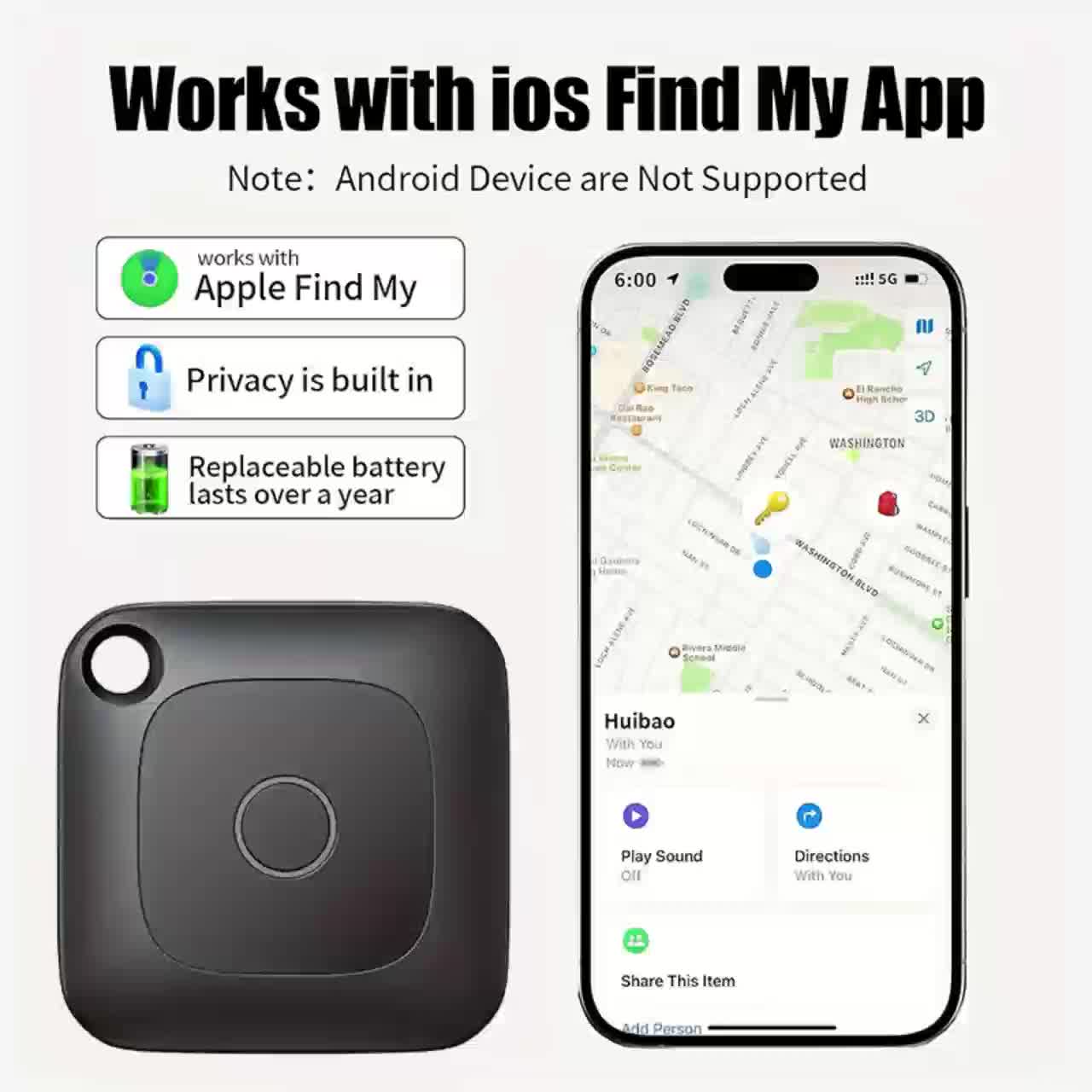GPS Tracker, Portable Real-Time GPS Tracking Device, Global Coverage Location Tracker, Suitable for Cats and Dogs, Keys, Wallets, Etc., Eliminate the Habit of Forgetting Things and Make Your Travel Easier, Only Applicable to IOS Devices