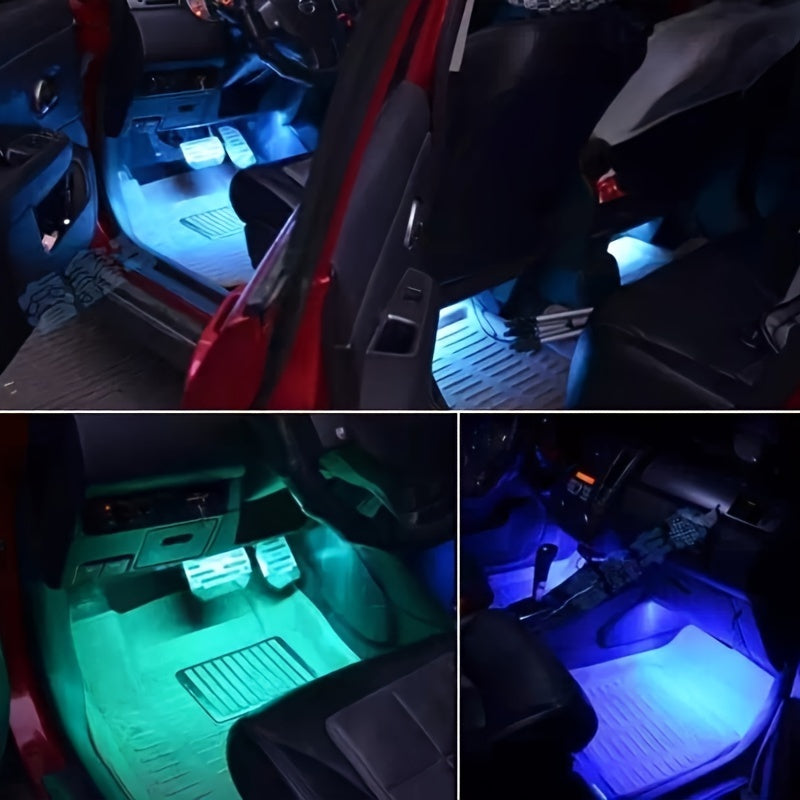 [RGB Decorative Lights] USB DC 5V 48Leds Car Interior Lighting Flexible Neon LED Ambient Light Backlight Music Control RGB Decorative Atmosphere Lights, Without Battery
