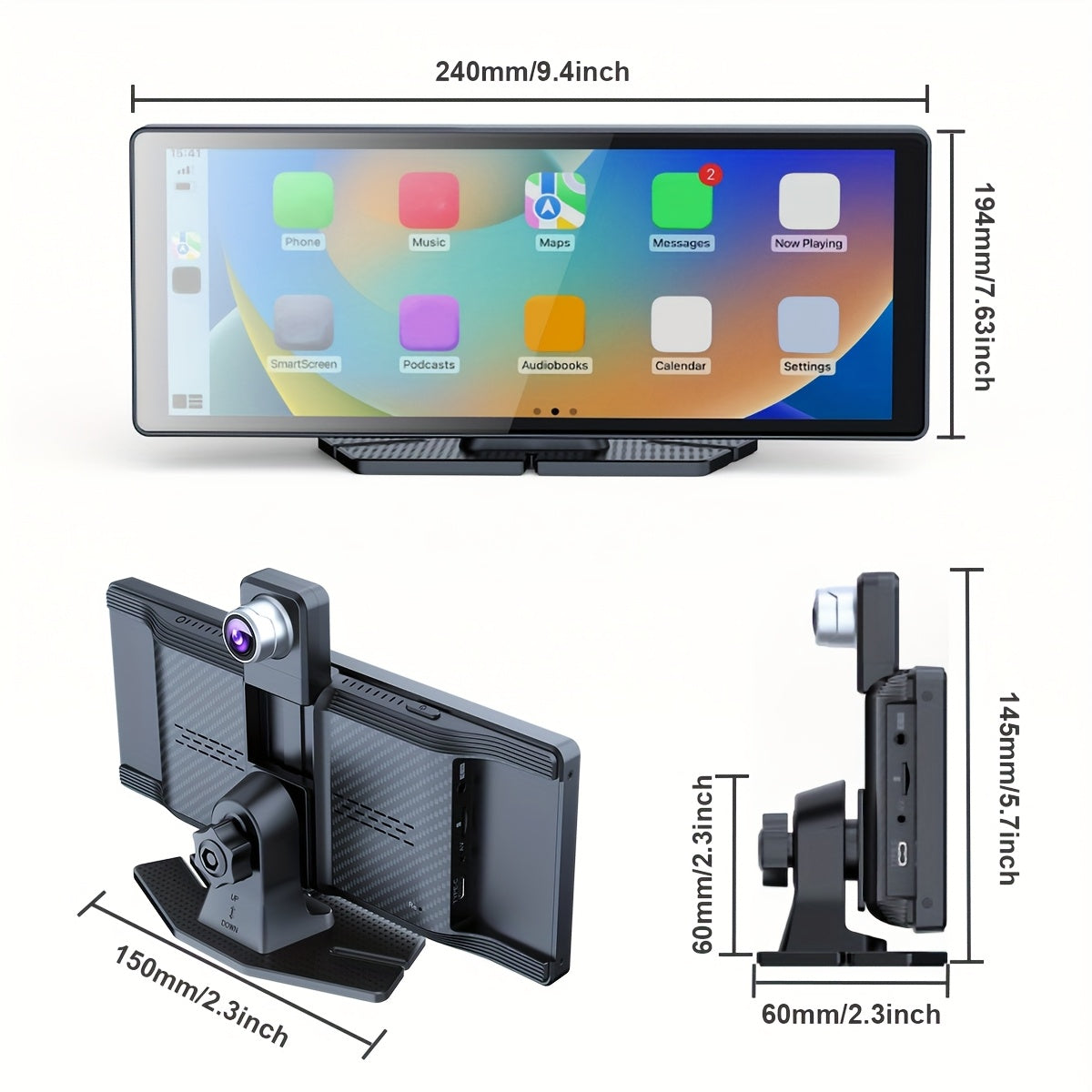 10.26" HD Wireless Car Stereo Compatible with Carplay & Android Auto, Featuring a Portable Touch Screen for Vehicles, 4K Dash Cam, 1080P Backup Camera, Google, Siri, Mirror Link, GPS Navigation, Aux, FM Transmitter