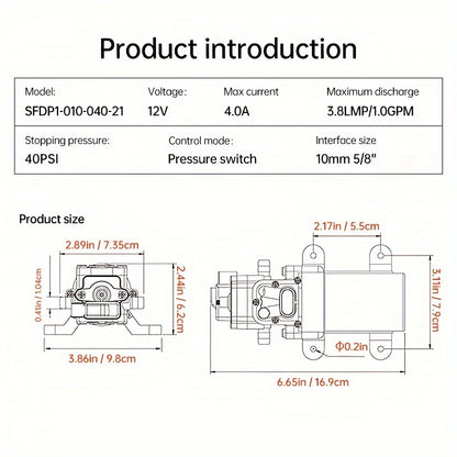 Marine Water Pump with Auto Priming Feature, Diaphragm Type, Suitable for Boats, Showers, And Bathrooms, Designed for RV Caravans, Operates at 35PSI And 12V, Without Battery