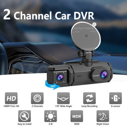 1080P HD Front And Cabin Dual-Camera Dash Cam, Equipped with 2-Inch IPS Screen, 170° Front Wide Angle And 140° Rear Wide Angle, ADAS Driving Assistance, G-Sensor, Loop Recording, Night Vision, 24-Hour Parking Mode - Sd Card Not Included