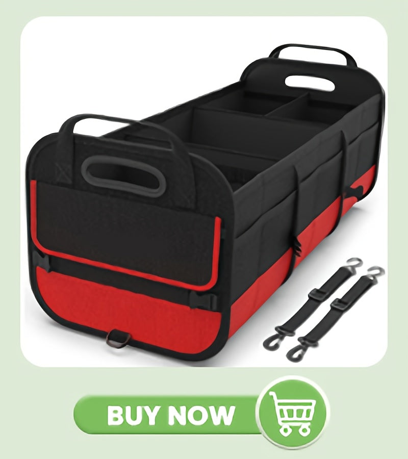 Foldable 25.1gal Car Trunk Organizer | Multi-Compartment Storage with 4 Compartments and 2 Retractable Straps, Ideal for Travel, Camping, Shopping, Fits SUVs, Trucks, Minivans