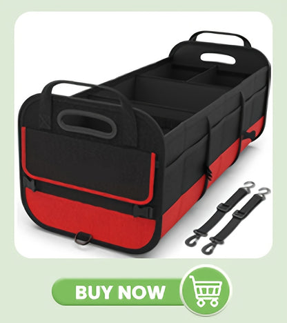 Foldable 25.1gal Car Trunk Organizer | Multi-Compartment Storage with 4 Compartments and 2 Retractable Straps, Ideal for Travel, Camping, Shopping, Fits SUVs, Trucks, Minivans