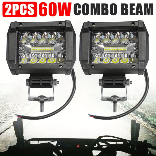 Set of 2, 4-Inch LED Work Lights, 60W, Suitable for Motorcycles And Boats, Offering Universal Ultra-Bright Illumination for Daytime Driving And External Modifications, Without Battery
