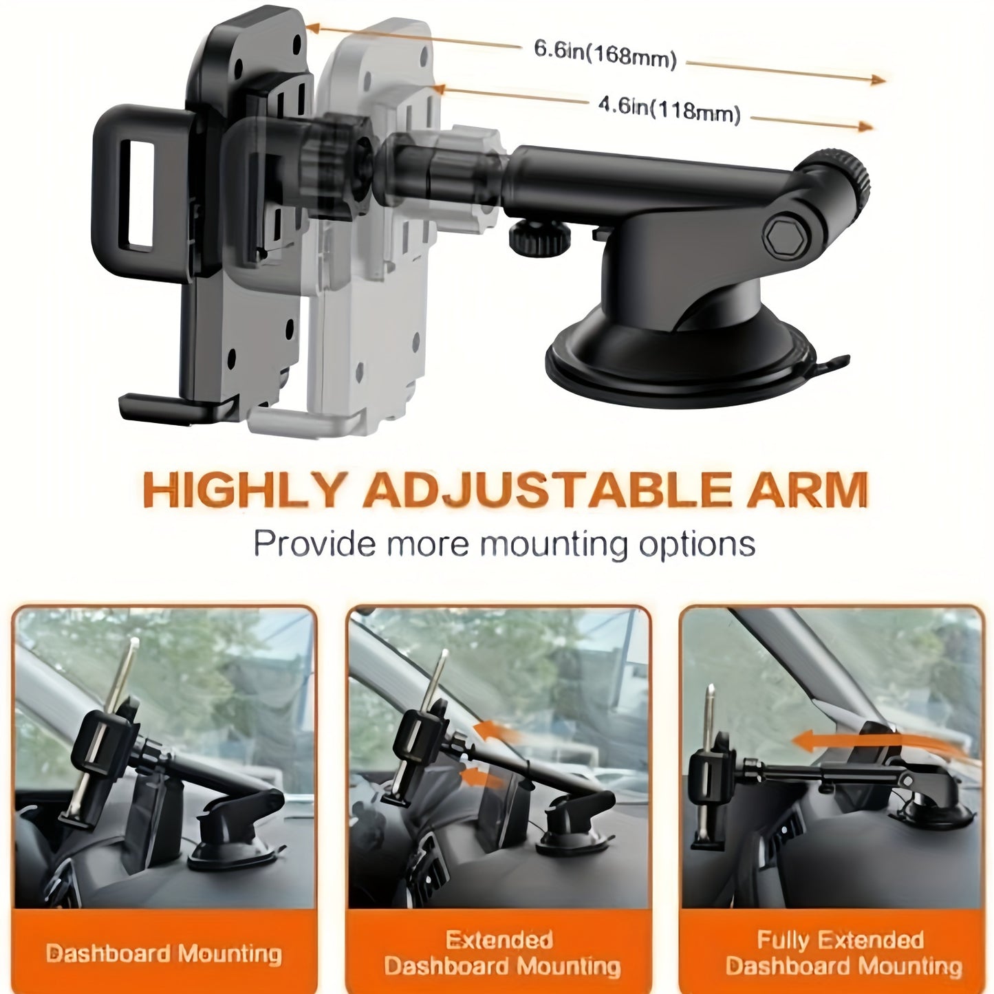 2-in-1 Car Phone Mount | Long Arm Suction Cup Holder | Air Vent Holder | Cell Phone Holder | Hands Free Cradle | Fit for Smartphone, iPhone, Cell Phone Automobile Cradles Universal