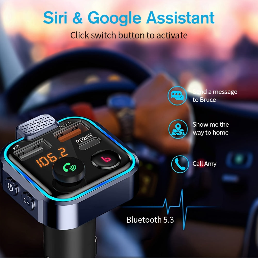 Gm V5.0FM Transmitter Car Adapter Kit - Clear Hands-free Calling, USB PD 20W Fast Charger, MP3 Player Receiver, Support for Hi-fi Bass Crystal Clear Sound