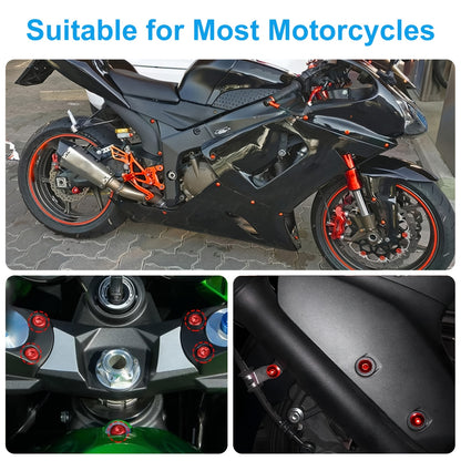 Motorcycle Fairing Bolt Kit 177pcs – CNC Anodized Aluminum Body Screws, Universal Fit | Black, Blue, Red