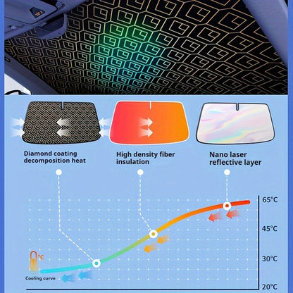 Upgraded Laser Insulation Car Sunshade Thickened 5-Layer Front Windshield Heat Blocker with Diamond Pattern, Fits All Vehicles, Golden/Black Design for Stylish Sun Protection, Vehicle Heat Shield | Stylish Car Accessory | Premium Quality Material