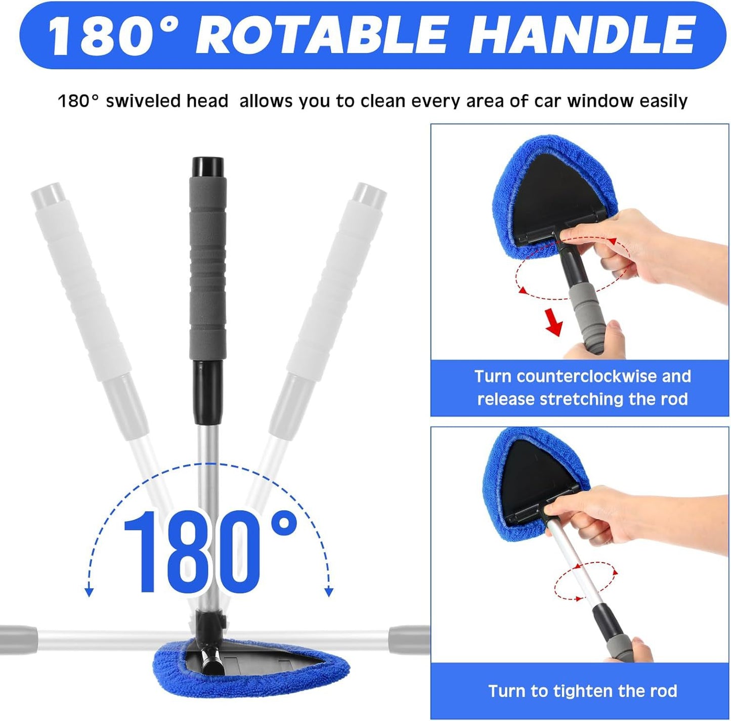 10pcs Microfiber Car Windshield Cleaning Tool Kit with Telescoping Handle And 4 Wipes - Heavy Duty Extension Pole, Durable Plastic Material, for Interior/Exterior Glass, Car Cleaning Tools, Vehicle Maintenance, Ergonomic Handle