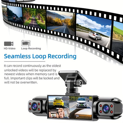 AXH 360° Panoramic 3/4 Lens Channel 1080P HD Ultimate Safety Dash Cam Set, 1080P Front and 720P Full Coverage Front, Rear, Left, and Right, Quad-Split Screen Display, HD Night Vision, WDR, G-Sensor, Loop Recording - Car Accessories/Car Dash