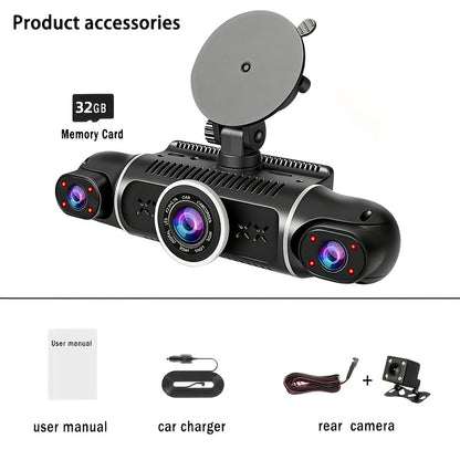 FHD 1080P 3/4-Channel 360° Car Dashcam, WIFI, IR Night Vision, Loop Recording, Car DVR Recorder, 3.0" IPS Screen, Rechargeable Battery 180Mah, 12-24V Car Plug, Optional 32GB Memory Card (Black), Car Parts/ Car Dashboard Camera/ Christmas Gift/