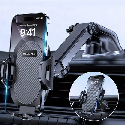 Miracase 3-in-1 Car Phone Mount - Super Suction Dashboard & Air Vent Holder With Telescopic Arm, Adjustable Cradle For All Phones, Quick Release, Durable Metal Hooks, Holiday Gift, Black.