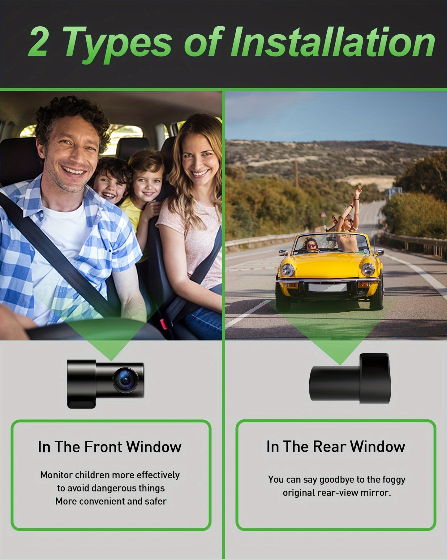 4K Dashboard Camera for Vehicles with WIFI, Video Recording Capabilities, Rear View Camera, Night Vision, And Parking Monitoring (Includes 64GB Memory Card)