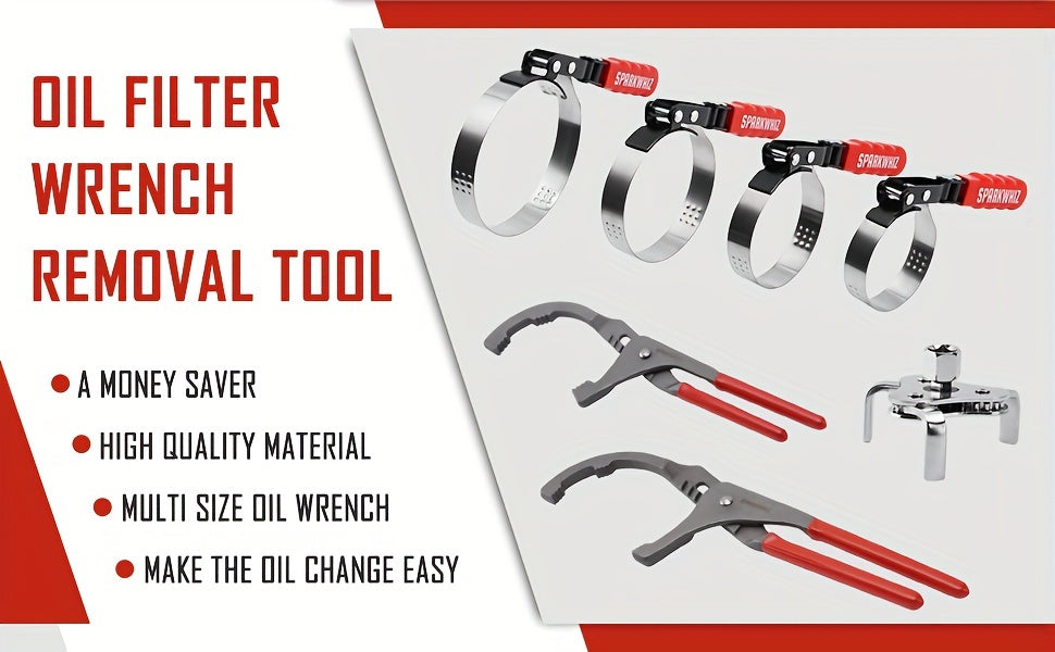 [7pcs Oil Filter Tool] 7pcs Oil Filter Removal Tool Kit | Adjustable 3-Jaw Wrench and 9" & 12" Oil Filter Pliers, Fits 2-3/4" to 5-1/4" Filters, Anti-Slip PVC Handles for Better Grip