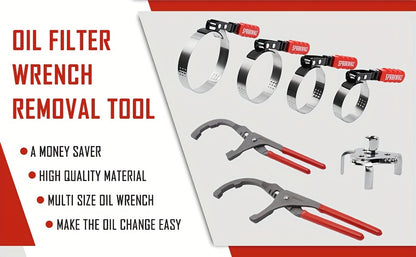 [7pcs Oil Filter Tool] 7pcs Oil Filter Removal Tool Kit | Adjustable 3-Jaw Wrench and 9" & 12" Oil Filter Pliers, Fits 2-3/4" to 5-1/4" Filters, Anti-Slip PVC Handles for Better Grip