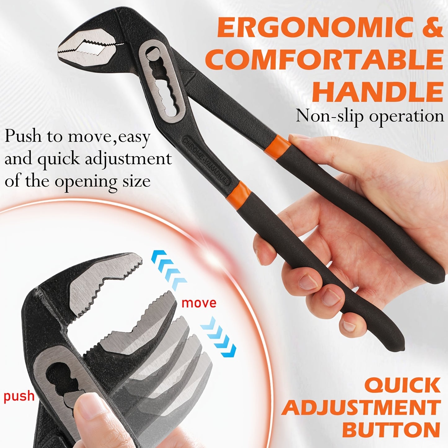 7/10/12inch Groove Joint Pliers( with Tool Roll Bag), Push-Lock Water Pump Pliers In Cr-v Steel, Fast Adjustable Tongue And Groove Pliers for Home Repair & Plumbing