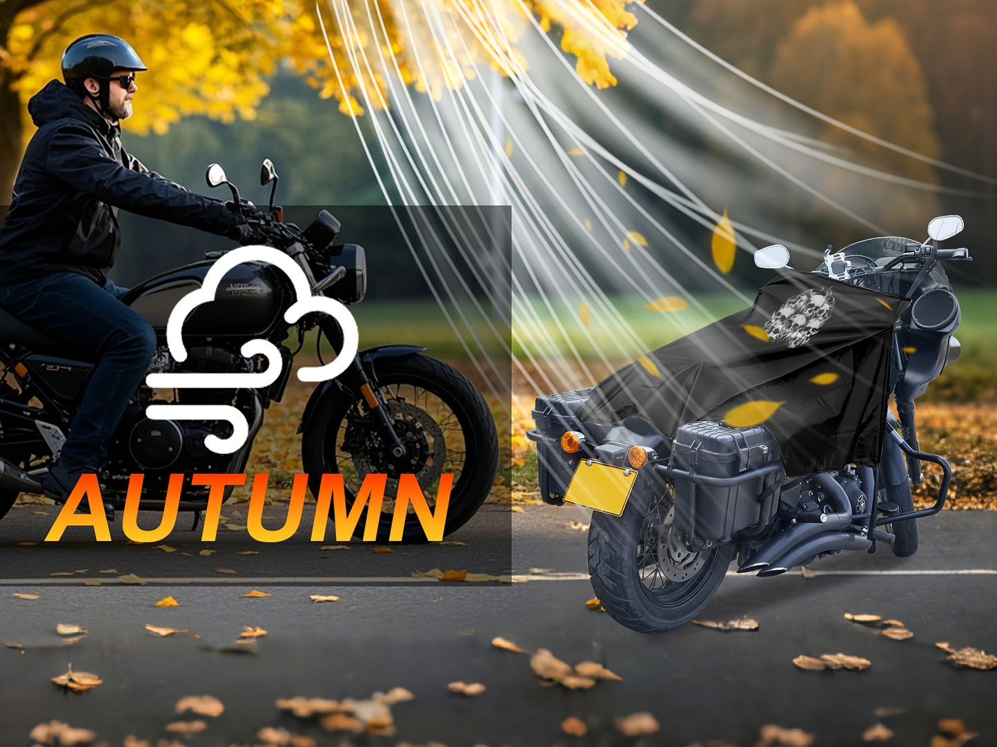 Motorcycle Seat Cover for Most Touring/Full Dress Touring/Cruiser, 300D Oxford Cloth Extra Large Motorcycle Half Cover for Outdoor Rain Snow Dust Protection, with Storage Bag