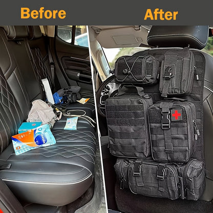 Tactical Car Seat Back Organizer with MOLLE System - Durable Oxford Fabric, 5 Detachable Pouches, Multiple Compartments for Trucks & SUVs - Black, Car Seat Organizer | Modular Storage | Durable Tactical Bag