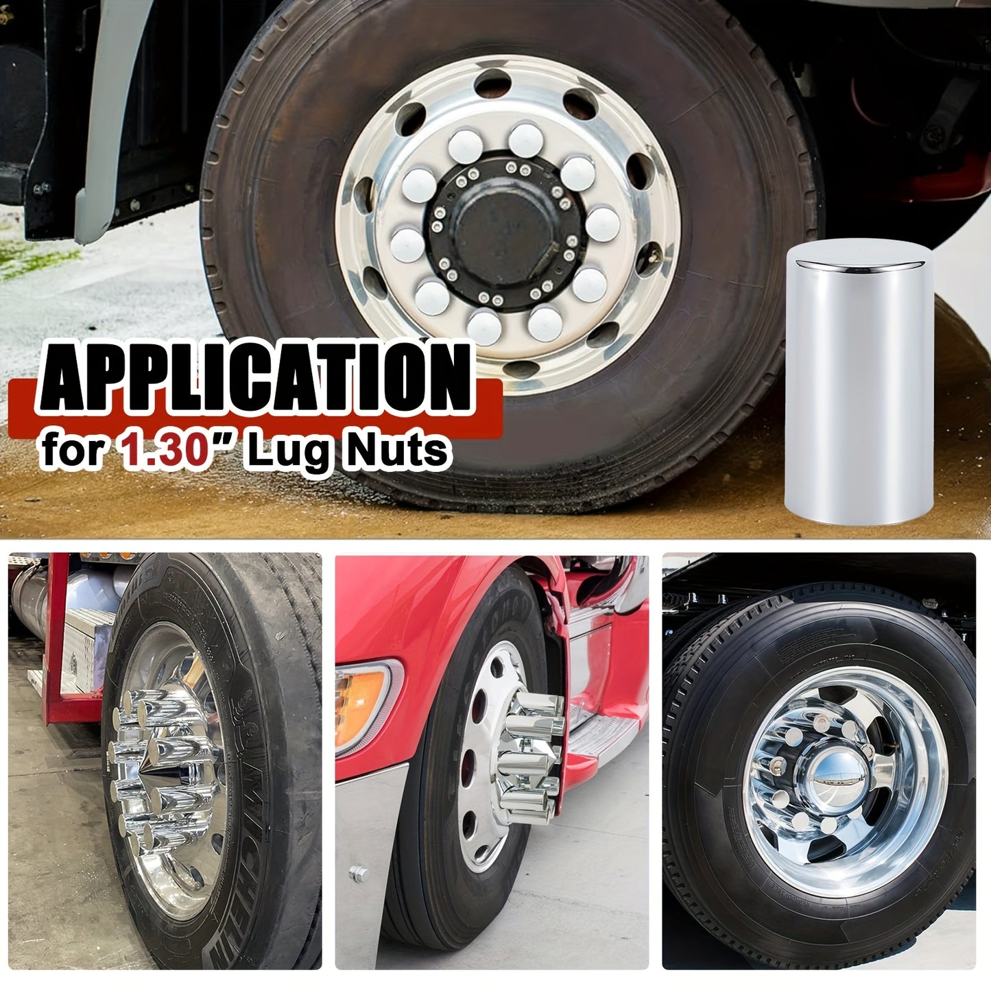 20pcs, 40pcs, Or 60pcs of 33Mm X 3 1/2" Lug Nut Covers Made from ABS Chrome Plastic, Designed for Push-On Fit for Hub Piloted Wheels, Complete Axle Cover Kits, And Lug Nut Covers Suitable for Semi Trucks And Trailers