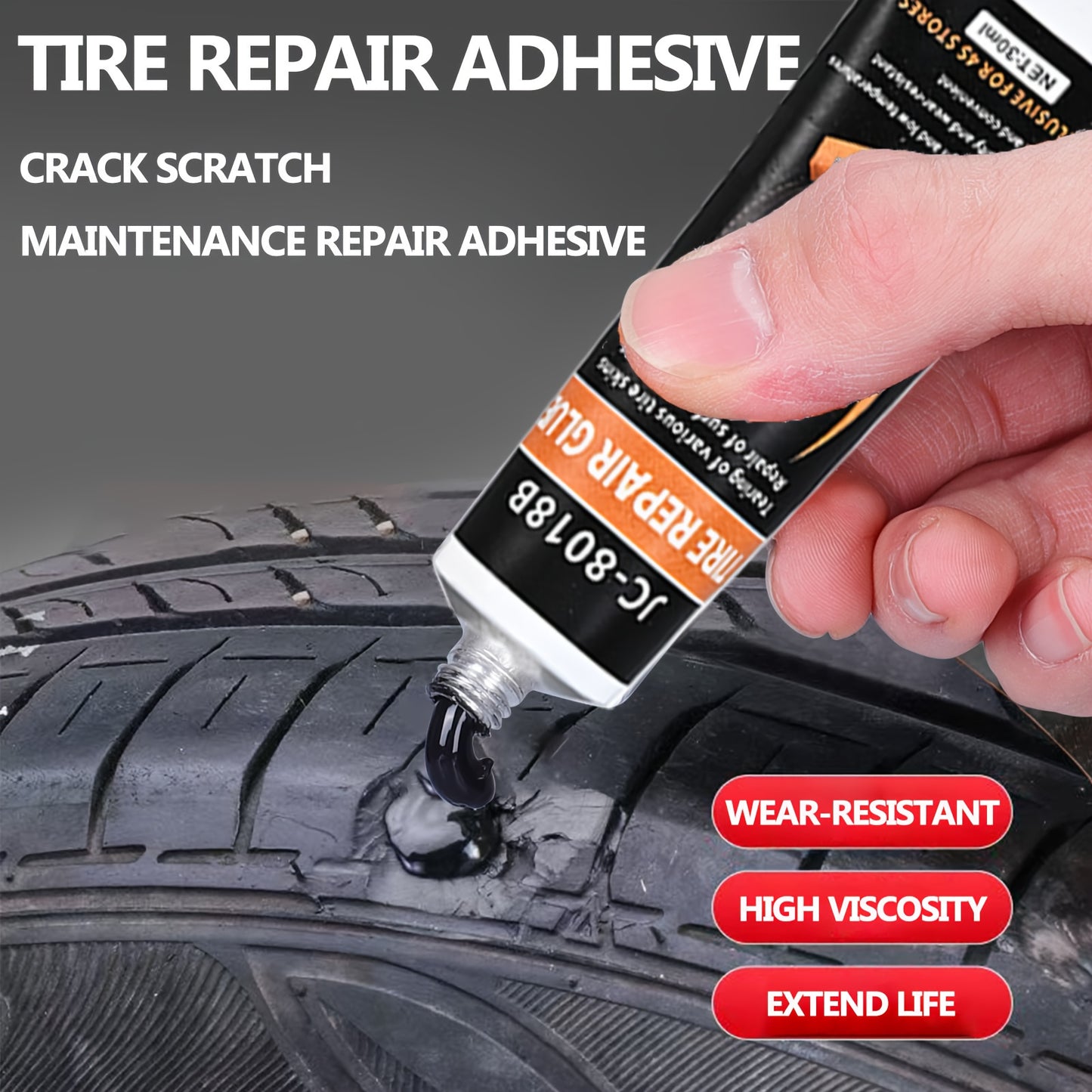 Repair Adhesive for Tires, Including a Sidewall Rubber Glue Kit (With Scraper And Tip Kit) Suitable for Bicycles, Cars, Motorcycles, Dirt Bikes, Trucks, And Tractors, Available in Black, 1.01oz/1.69oz