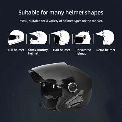 The Wireless Intercom Headset for Motorcycle Helmets Supports Real-Time Communication for Two People And Is, Compatible with Full-Face, Three-Quarter, And Open-Face Helmets.